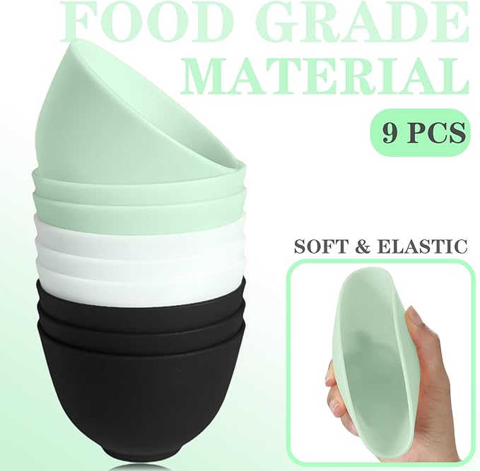 12Pcs Face Mask Mixing Bowl DIY Silicone Facial Mask Bowl for Home Salon Spa Face Skin Applicator Bowl with Stir Sticks, Black,White,Green