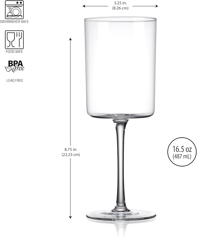 Square Wine Glasses Set of 4-16 oz - Crystal Wine Glass Set in Gift Packaging - Large Red Wine Glass on Long Stem - Housewarming Gifts New Home - Glasses Drinking Set - For White & Red Wine