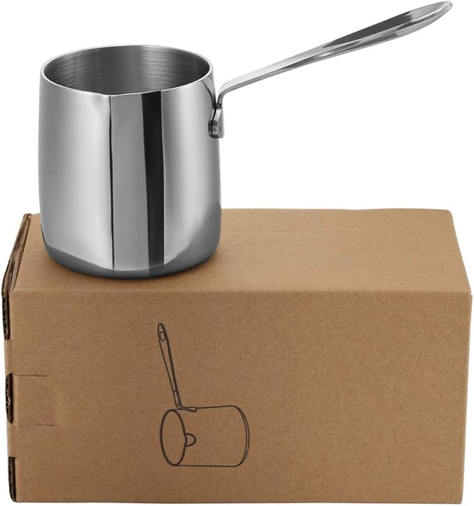 Milk Warmer Turkish Coffee Pot Butter Warmer Melting Pot 18/10 Stainless Steel Small Saucepan with Pour Spout Cookware 12oz Capacity (370ml)
