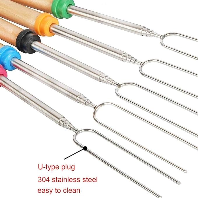 12 Pcs Marshmallow Roasting Sticks, BetterJonny 31cm - 82cm Long Extendable Fork Smores Sticks with Wooden Handle Stainless Steel Forks BBQ Tools with Black Storage Bag for Barbecue, Camping, Campfire
