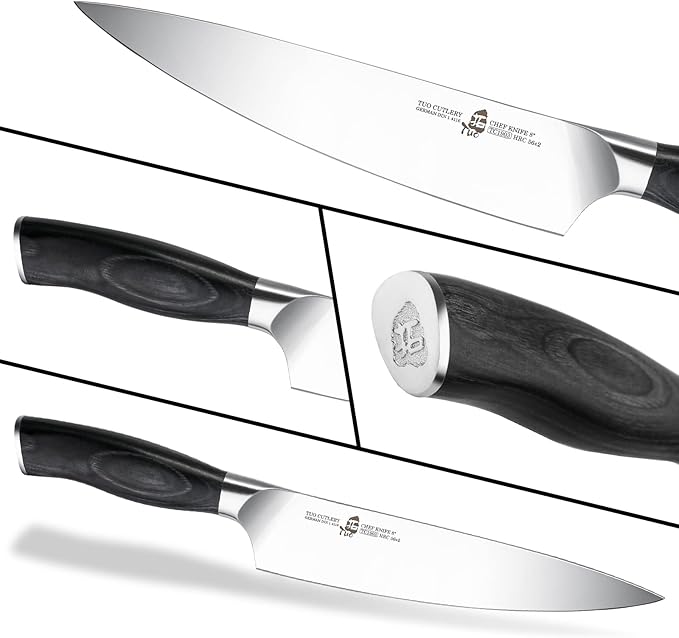 TUO Chef Knife - 8 inch Pro Kitchen Knife Asian Chef’s Knife Cooking Knife, High Carbon German Stainless Steel Ultra Sharp, Ergonomic Pakkawood Handle with Gift Box, Fiery Phoenix Series - Black