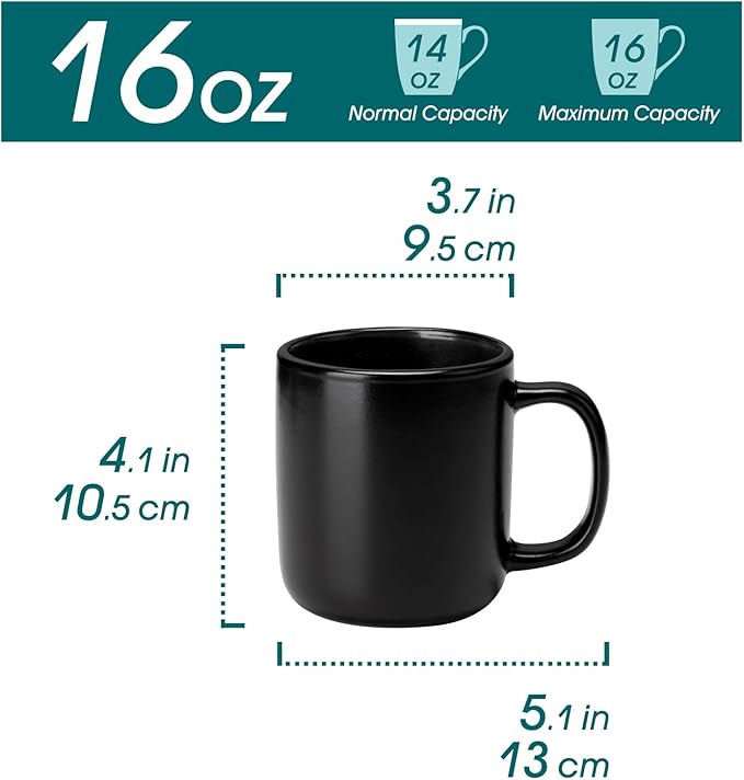 vancasso Stoneware Coffee Mugs Set, 16 oz Ceramic Coffee Cups for Americano Hot Tea Iced Coffee Cold Brew Cocoa Milk Mugs Set of 6, Dishwasher & Microwave Safe, Matte Black