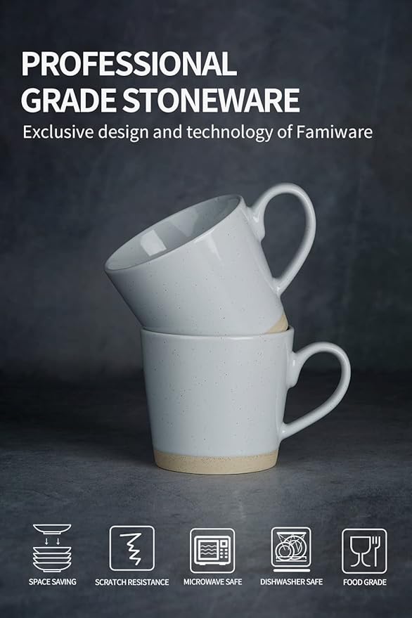 famiware Coffee Mugs for 6, 12 oz Mug Set, Dringking Cup with Handle for Coffee, Tea, Cocoa, Milk, Saturn serise, Ligth Gray