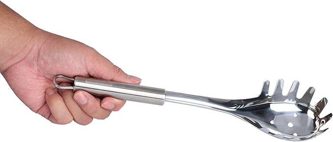 Restaurantware-German Standard 12.5 Inch Slotted Pasta Spoons, 6 Pasta Forks With Ergonomic Handle - Dishwashable, Durable, Stainless Steel Noodle Servers, Ideal For Draining or Serving