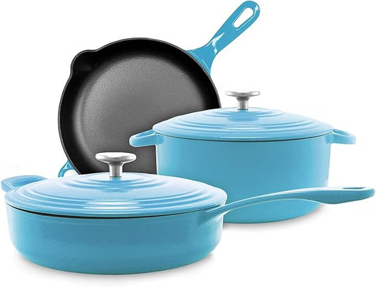 Chantal Enameled Cast Iron Cookware, 5 pc Set, Sea Blue