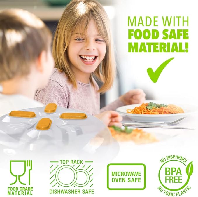 HOVER COVER Magnetic Microwave Cover for Food | Clear Microwave Splatter Cover | Microwave Plate Cover with Steam Vents | Food Grade Dish Cover | BPA-Free | Dishwasher Safe | Orange