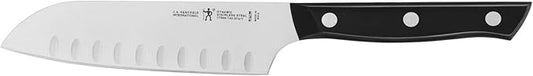 HENCKELS Dynamic Razor-Sharp Hollow Edge Santoku Knife 5 inch, German Engineered Informed by 100+ Years of Mastery, Black/Stainless Steel