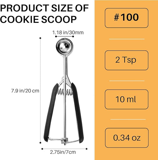 Mini Cookie Scoop #100, 2 Teaspoons/ 10 ml (1/3 oz) Cookie Dough Scoop, Cookie Scoops for Baking, Comfortable Grip, Non-Slip