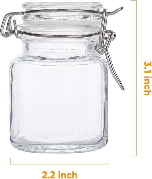 Spice Jars 30 Pack 4oz Square Glass Jars with Leak Proof Rubber Gasket & Hinged Lid,Small Glass Containers with Airtight Lids for Home, Party Favors