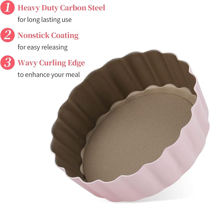Mini Round Tart Pan with Removable Bottom, Nonstick Mini Pie Pans for Baking, Carbon Steel Quiche Pan Set for Cupcake Muffin Cakes and Desserts, Including 6 Tart Pan and 1 Tart Tamper (Multicolor)