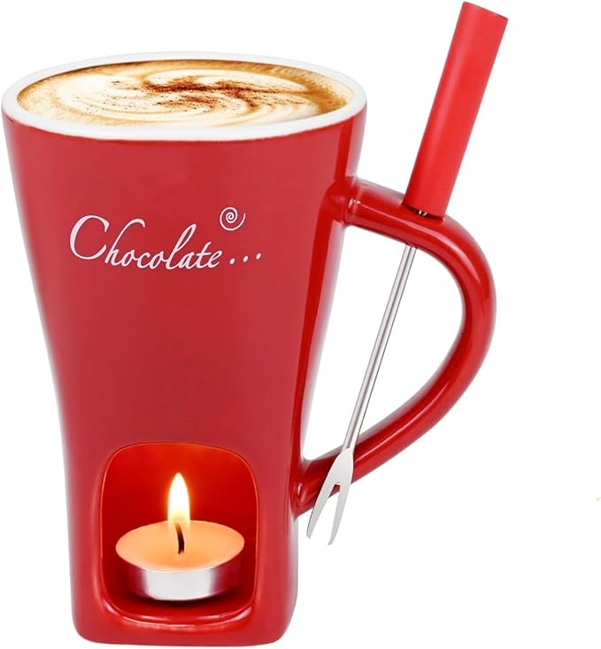 Chocolate Melting Mug Cheese Candy Mini Fondue Pot With Forks (Red)