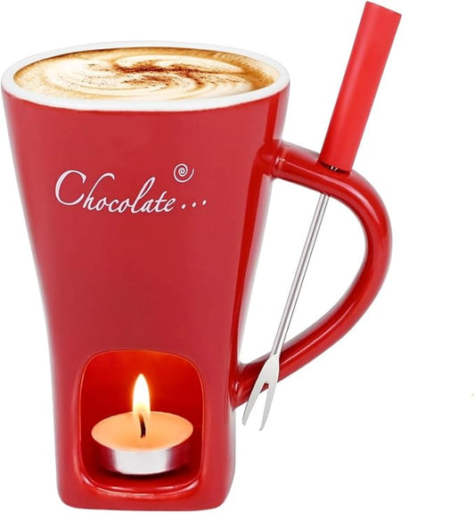 Chocolate Melting Mug Cheese Candy Mini Fondue Pot With Forks (Red)