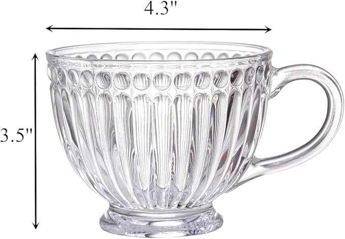 Set of 4 Glass Coffee Mugs, 12 oz Ribbed Teacups for Cappuccino, Tea, and Hot Beverages - Durable and Stylish Drinkware (Set of 4)