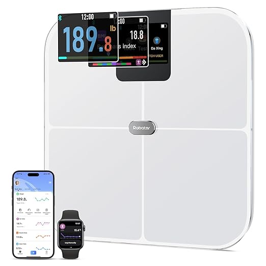 Smart Scale with Large Color Display, Digital Bathroom Scale for Body Weight BMI Muscle Mass, 25 Composition, Body Fat Scale with Heart Rate, 11.8" Large Platform, 400 lbs (White)