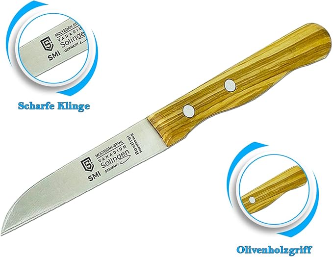 SMI - Paring Knife Olive Wood Handle Fruit Knife Solingen Knife - Made in Germany - Not Dishwasher Safe