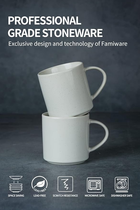 famiware Nebula 4 Pieces Coffee Mug, 12 oz Catering Mugs with Handle for Coffee, Tea, Cocoa, Milk, White