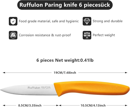 Paring Knife Fruit Knife Set (6 Pieces), Ultra Sharp Stainless Steel Vegetable and Fruit Knife with PP Plastic Ergonomic Handle for Cutting Fruits and Vegetables,Orange