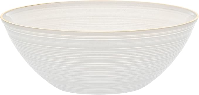 Restaurantware Plastic Bowls 100 Pcs 16 oz Gold Rimmed Disposable Soup Bowls Heavy-Duty White Translucent Rippled Dinnerware Containers for Party, Desserts, Salads, Snacks, and Catering