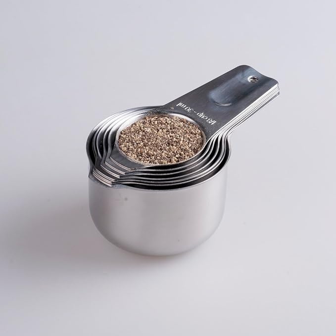 Measuring Cups Set 7, 18/8 Stainless Steel Measuring Cups for Kitchen & Baking, Metric & US Measure Cups for Dry and Liquid, Metal Measuring Tools with 1/8, 1/4, 1/3, 2/3, 3/4 Measure Cups