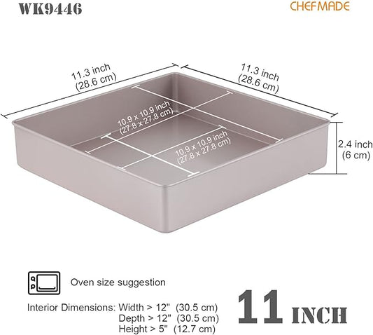 CHEFMADE 11-Inch Square Cake Pan, Non-Stick Deep Dish Bakeware for Oven Baking (Champagne Gold)