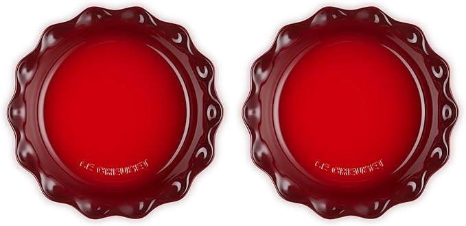 Le Creuset Stoneware Set of 2 Heritage Fluted Pie Dish, 9", Cerise
