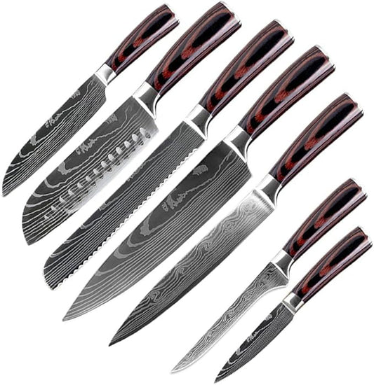 7PCS Kitchen Knife Set, Professional Japanese Chef Knives with High Carbon Stainless Steel Ultra, Sharp Aikido Knife Set for Cooking Meat, Fruits, Vegetables.