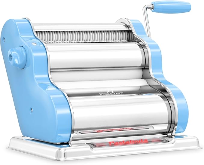 PASTALINDA Classic 200 Pasta Maker Machine, 20 cm Wide Rollers, 9 Thickness Positions, 2 Cutting Positions, Stainless Steel. Includes Reinforced Hand Crank And Two Clamps