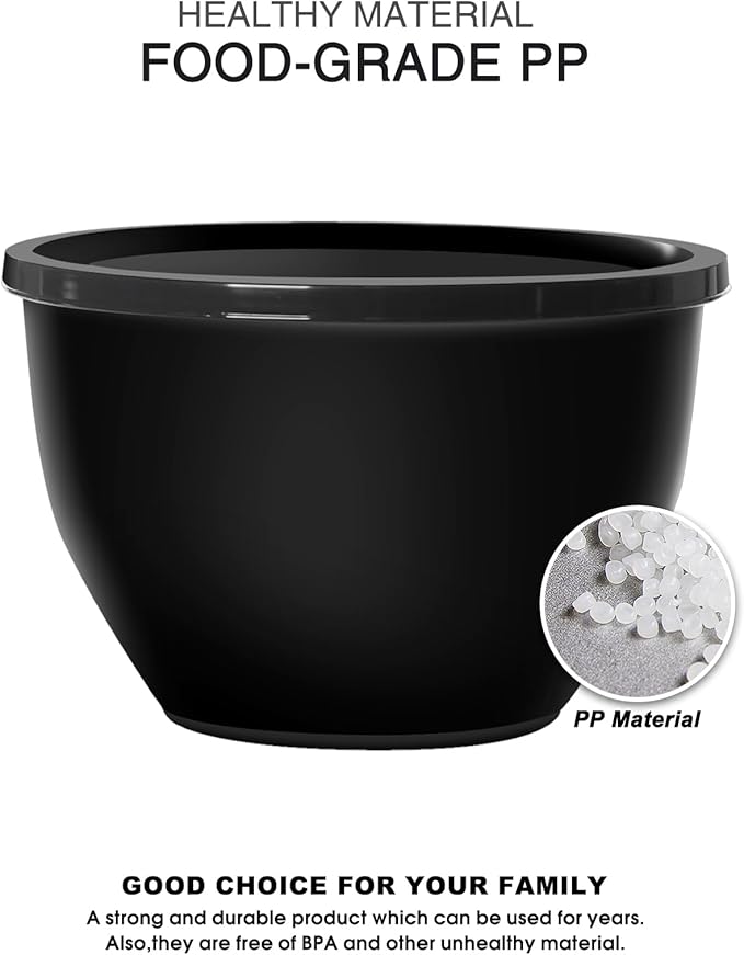 5-Piece Plastic Mixing Bowls with Lids Set for Kitchen, Nesting Bowls for Mixing, Baking, Prepping, Cooking and Serving Food, Black Mixing Bowls Dishwasher, Microwave Safe