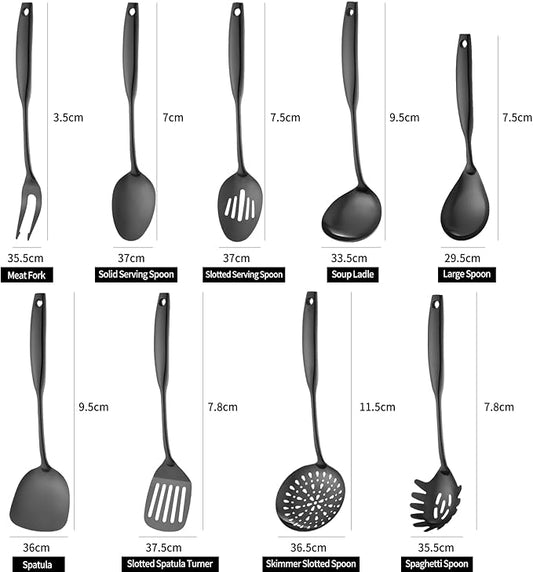 Lazycorner Kitchen Utensil Set 9-Piece Stainless Steel 304 Polished Mirror Finish Cooking Spoons, Slotted Spoon, Turner, Spatula, Pasta Spoon– Dishwasher Safe, Rust-Resistant