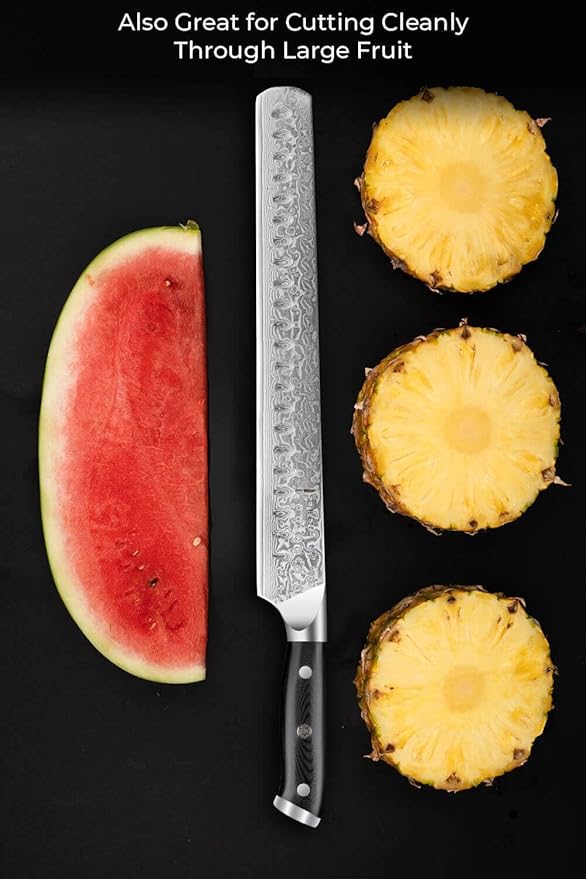 SENKEN 12" Damascus Steel Brisket Knife - Shogun Collection - 67-Layer Japanese VG10 Steel w/Full-Body G10 Military Grade Handle - Ultra Sharp Carving Knife for Brisket, Meat, Roasts, and Large Fruit