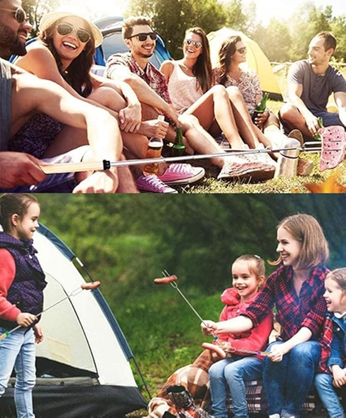 12 Pcs Marshmallow Roasting Sticks, BetterJonny 31cm - 82cm Long Extendable Fork Smores Sticks with Wooden Handle Stainless Steel Forks BBQ Tools with Black Storage Bag for Barbecue, Camping, Campfire