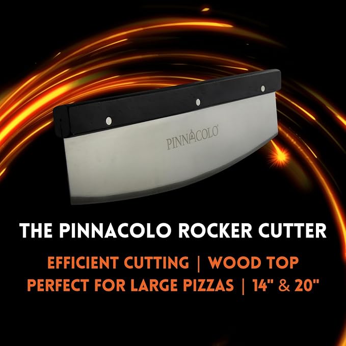 20 Inch Sharpenable Rocker Cutter with Wood Top - Premium Stainless Steel Blade for Chopping and Slicing Vegetables, Meat, and Pizza