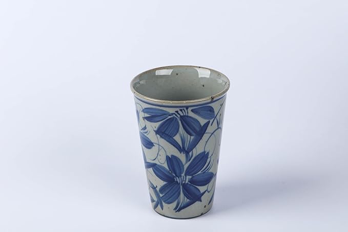 14 oz ceramics Handmade blue and white Retro Coke cups coffee tea set of 4 china Coffee Mugs for Tea, Milk,Dishwasher and Microwave Safe,Free gift soft silicone cover and gift box