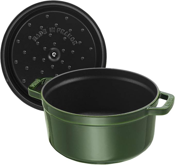 STAUB Cast Iron Roaster/Cocotte, Round, 24 cm, 3.8 L, Basil/Green