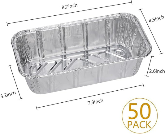 50 Pack 2Lb Loaf Pans, 8.5" X 4.5" X 2.6" Foil Heavy Duty Disposable Aluminum Foil, Premium Bread Pans for Baking Homemade Cakes & Breads Holiday Treats Food Storage