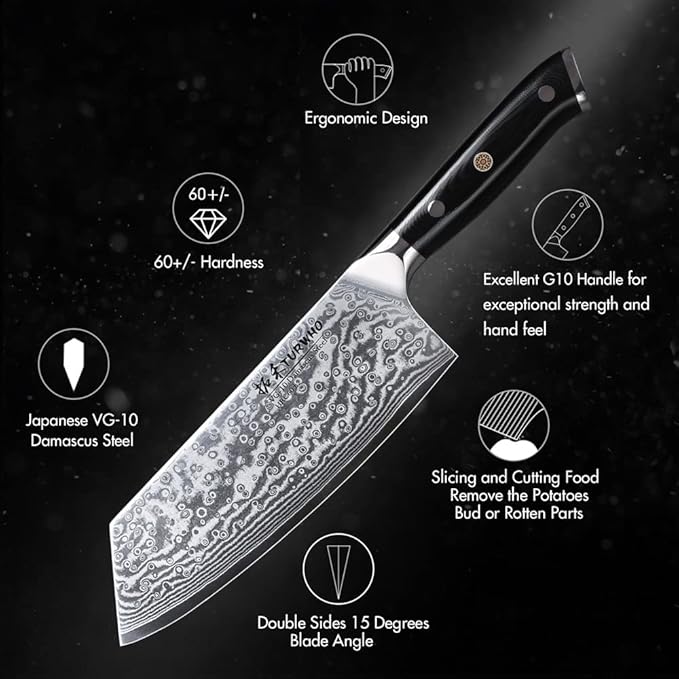 Professional Cleaver Knife 7.5 Inch - Classic Damascus pattern Japanese VG-10 Steel Chef Knives