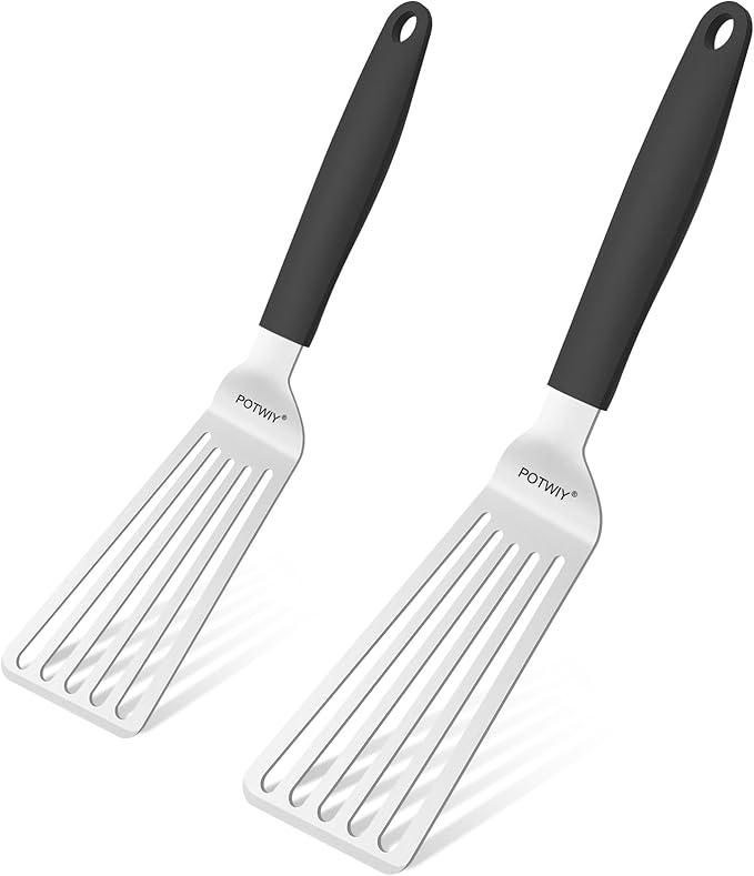 Stainless Steel Spatula Set, 13.3" Large & 11.3" Small Slotted Fish Turner with Silicone Handle, Metal Spatulas for Kitchen, Grilling, Cooking Utensils Flipper for Fish, Egg, Pancake (2 Pack)