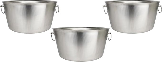 Stainless Steel Insulated Beverage Tub - Real Deal Steel, Large 6 Gallon Round Double Walled Party Tub, Drink Bucket for Parties, Ice Cooler for Wine Beer - Pack of 3