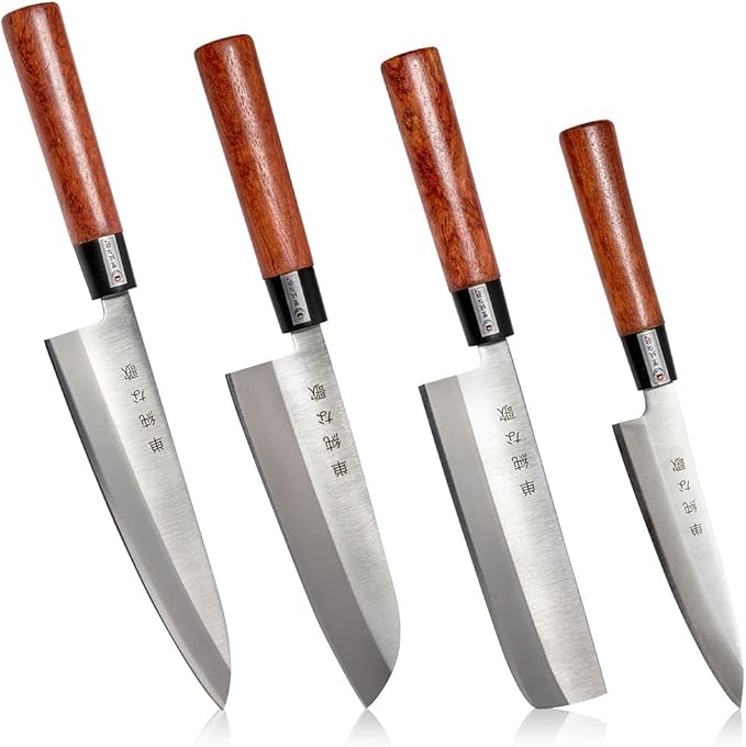 Traditional Japanese Professional Kitchen Chef Knife Set - Premium Gyuto Santoku Nakiri Petty High Corrosion Resistance Full Tang Knife Set