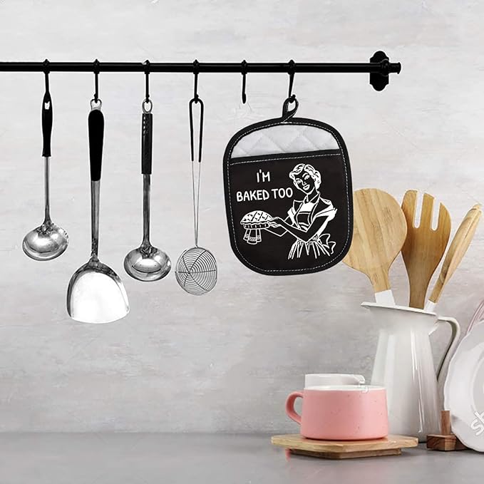 Novelty Baking Gift Heat Resistant Potholder Oven Pad with Pocket I’m Baked Too Funny Baker Gift for Mom Sister Friend (I'm Baked Too Black)