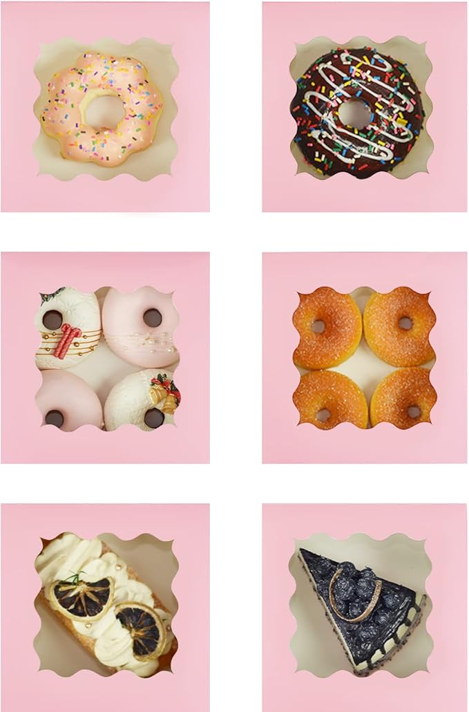 Bakepacker Pink 30-Packs Bakery Boxes with Window 6x6x3 inches Thick & Sturdy Macaroon Pastry Boxes Cookie Boxes for Bakerys