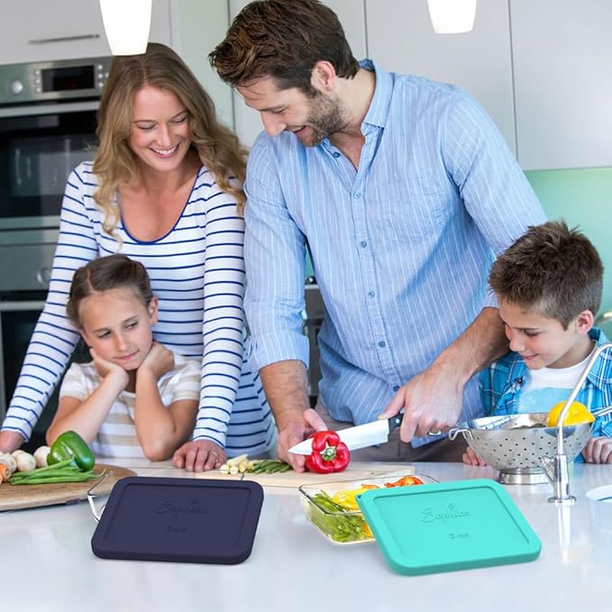 Sophico 3 Cup Rectangle Silicone Storage Cover Lids Replacement for Pyrex 7210-PC Glass Bowls, Container not Included (MINT, 2 Pack)