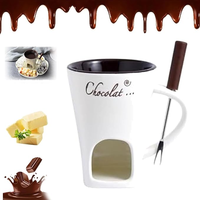 Chocolate Melting Fondue Mugs Set With Forks,Sweet Fondue Cup,Chocolate Fondue Mugs with Forks,Chocolate Melting Mug,Ceramic Cheese Mug,Birthday,Wedding Gifts (White)