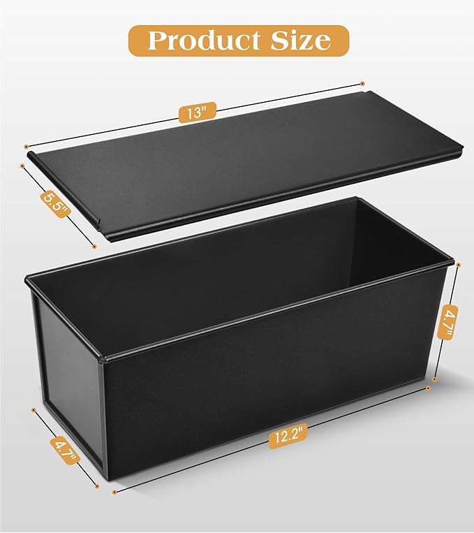 Pullman Loaf Pan with Lid, 13×4 Inch Nonstick Aluminized Steel Bread Pan, 2.2 lb for Homemade Sandwich Bread