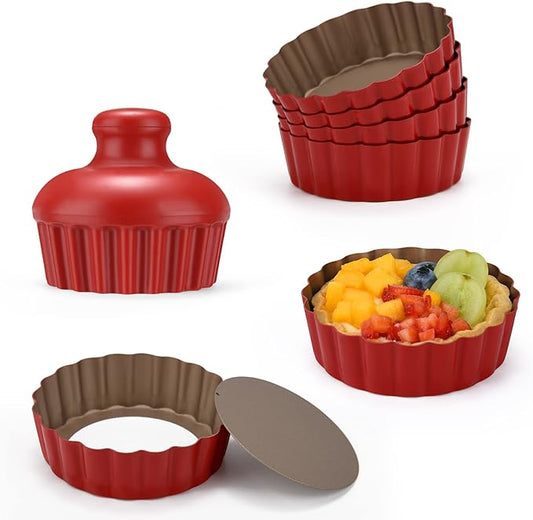 3-3/5 Inch Mini Tart Pans with Removable Bottoms, Round Mini Quiche Pans for Baking, Nonstick Cake Pans Set for Pies, Mousse Cakes, Dessert Baking (Red)