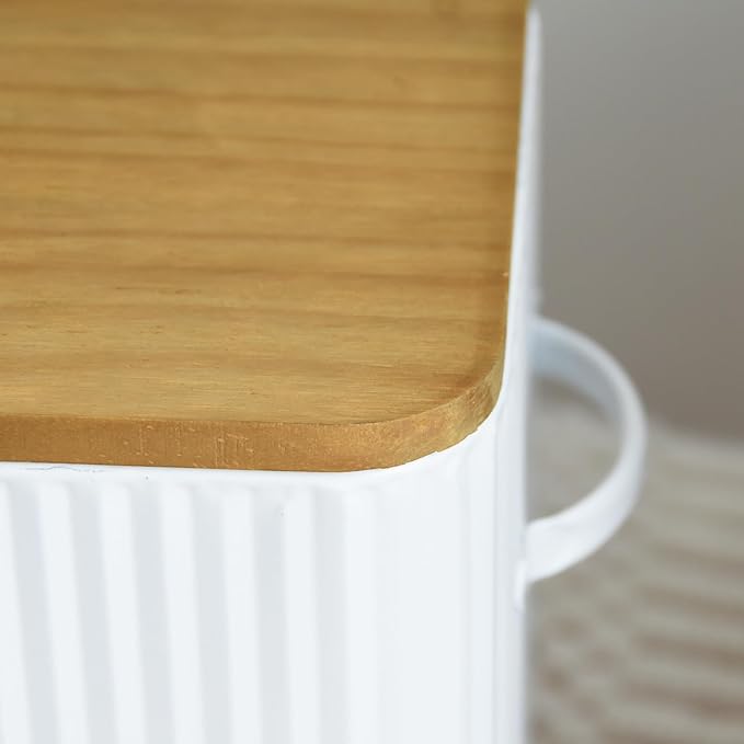 Vertical Stripes Extra Large Space Saving Farmhouse Bread Box with Wood Lid - Holds 2 Loaves - White Vertical Breadbox Bread Storage Bin Holder for Kitchen Countertop