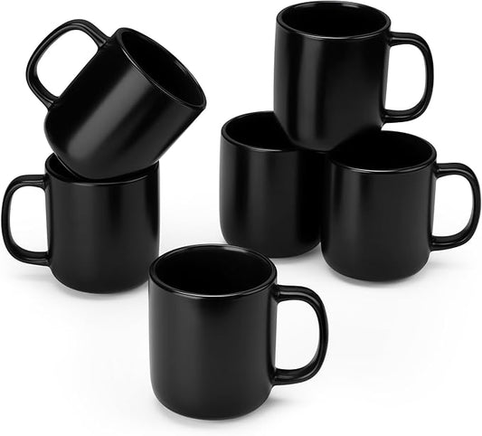 vancasso Stoneware Coffee Mugs Set, 16 oz Ceramic Coffee Cups for Americano Hot Tea Iced Coffee Cold Brew Cocoa Milk Mugs Set of 6, Dishwasher & Microwave Safe, Matte Black