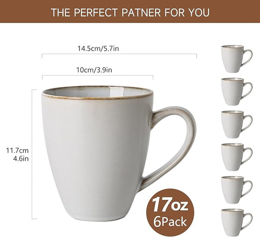 MONITO 17 OZ Coffee Mugs Set of 6, Large Ceramic Coffee Mugs,Modern Coffee Mugs Set with handle for Tea/Latte/Cappuccino/Milk/Cocoa, Funny Tea Cups for Office and Home, Engagement Gifts…