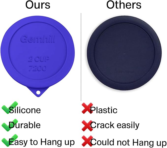 2 Cup Silicone Storage Cover Lids Replacements for Round Anchor Hocking Glass Bowls and Pyrex 7200-PC Glass Bowls |Container not Included|(Navy Blue, 4 Pack)