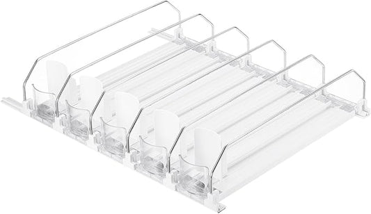 uxcell 5pcs Soda Can Organizer for Refrigerator, Self-Pushing Drink Organizer for Fridge, Width Adjustable Drink Dispenser Beverage Pusher For Pantry Vending Machine, White